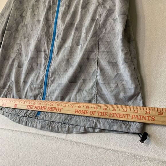 Asics Men Windbreaker Jacket Hood Water Wind Resistant Grey Large Pockets Zipper - Picture 6 of 16